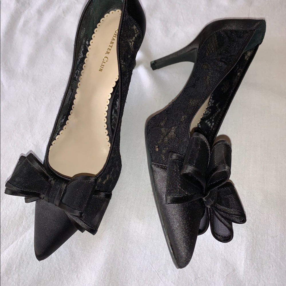 Charter Club Black Lace Heels 11M